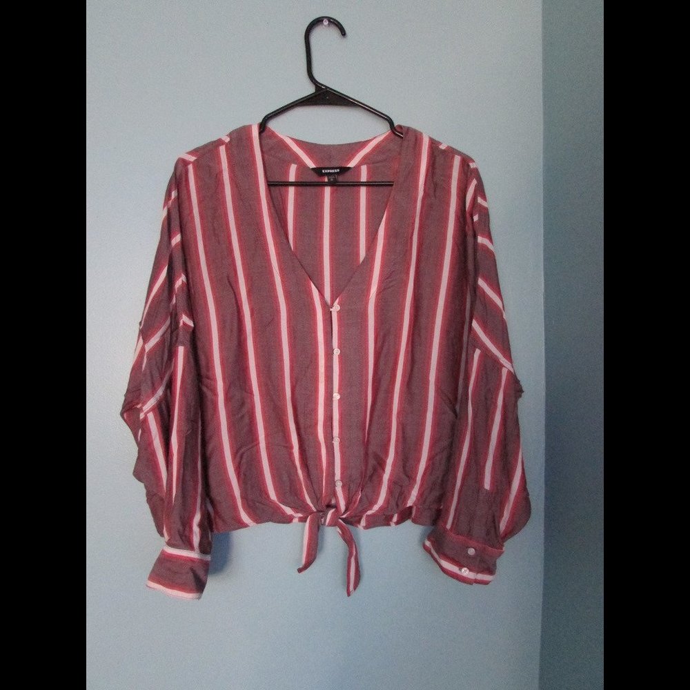 Stripped Front Tied Button Up - image 1